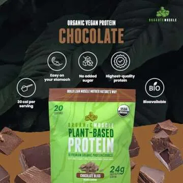 Organic Vegan Protein Powder - Plant Based Chocolate Protein Powder with Pea, Hemp, Brown Rice, Chia Seed & Amino Acids - Low Calorie for Muscle Growth & Speed Recovery by Organic Muscle