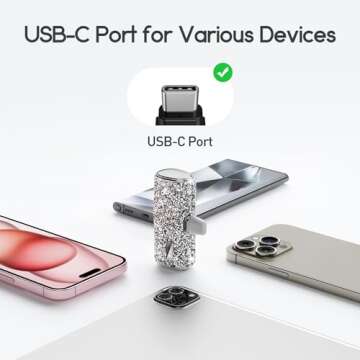 iWALK USB C Portable Charger, 4500mAh Ultra-Compact Small Power Bank, Sparkly Battery Pack Compatible with iPhone 16/16 Plus/16 Pro/16 Pro Max, Samsung Galaxy Z Flip5/4, S24, S23 Ultra, Silver