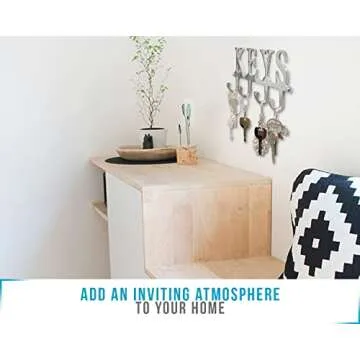 Comfify Key Holder for Wall - Cast Iron Decorative Farmhouse Rustic Wall Mount Key Organizer - 4 Key Hooks - Vintage Key Rack for Entryway with Screws and Anchors – 6x8” - Silver