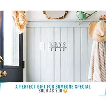 Comfify Key Holder for Wall - Cast Iron Decorative Farmhouse Rustic Wall Mount Key Organizer - 4 Key Hooks - Vintage Key Rack for Entryway with Screws and Anchors – 6x8” - Silver