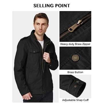 WenVen Men's Casual Washed Cotton Military Jacket