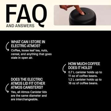 Fellow Atmos Electric Vacuum Canister & Storage Container - Airtight Coffee & Food Storage Containers - Coffee Containers - (Matte Black, 1.2 Liter)