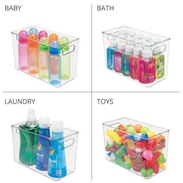 mDesign Plastic Storage Organizer Bin for Household Organization in Cabinets, Closets, or Inside Any Cubby Storage Organizer, Holds Craft Supplies, Linens, or Toys, 4 Pack, Clear