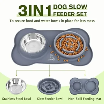 Pecute Slow Feeder Dog Bowl with No-Spill Mat for Pets