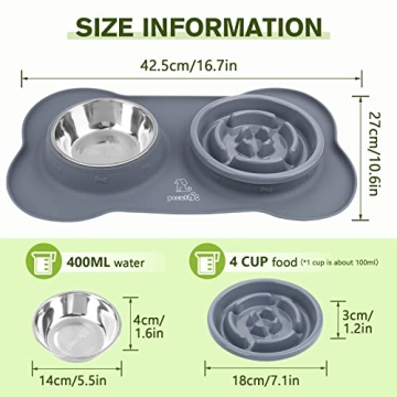 Pecute Slow Feeder Dog Bowl with No-Spill Mat for Pets