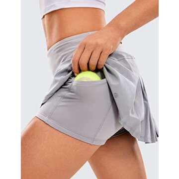 CRZ YOGA Women's Mid Waisted Pleated Tennis Skirts Golf Athletic Workout Running Sports Skorts Dark Chrome XX-Small