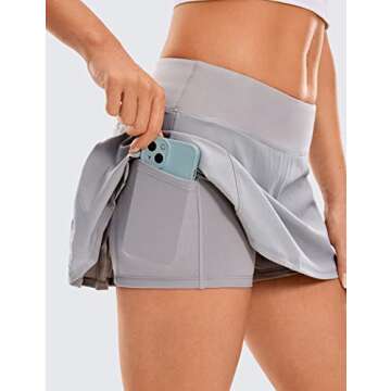 CRZ YOGA Women's Mid Waisted Pleated Tennis Skirts Golf Athletic Workout Running Sports Skorts Dark Chrome XX-Small
