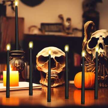 Liliful 24 Pcs Halloween Hanging Floating Candles Flameless LED Taper Candles Magic Hanging Flameles...