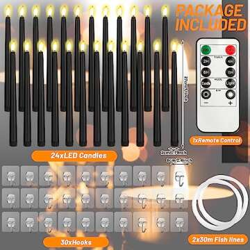 Liliful 24 Pcs Halloween Hanging Floating Candles Flameless LED Taper Candles Magic Hanging Flameless Candles Battery Operated Warm Light for Halloween Party Decor(Black,11.8inch)