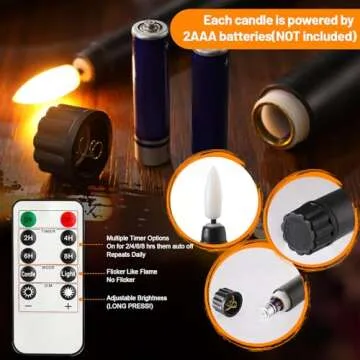 Liliful 24 Pcs Halloween Hanging Floating Candles Flameless LED Taper Candles Magic Hanging Flameless Candles Battery Operated Warm Light for Halloween Party Decor(Black,11.8inch)