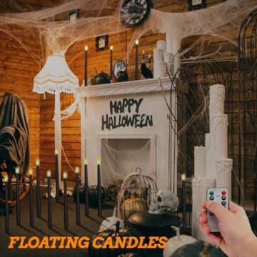 Liliful 24 Pcs Halloween Hanging Floating Candles Flameless LED Taper Candles Magic Hanging Flameless Candles Battery Operated Warm Light for Halloween Party Decor(Black,11.8inch)