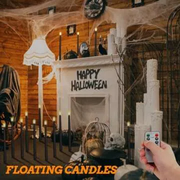 Liliful 24 Pcs Halloween Hanging Floating Candles Flameless LED Taper Candles Magic Hanging Flameless Candles Battery Operated Warm Light for Halloween Party Decor(Black,11.8inch)