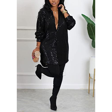 Stunning Women's Sequin Button Down Mini Dress for Parties