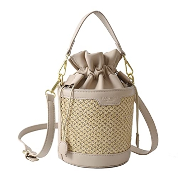 Orgone Summer Beach Woven Tote Bag, Straw Rattan Raffia Bucket Bag, Handmade Basket Handbag Shoulder...