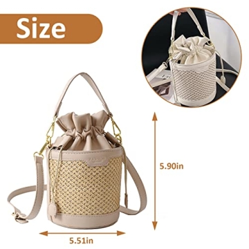 Orgone Summer Beach Woven Tote Bag, Straw Rattan Raffia Bucket Bag, Handmade Basket Handbag Shoulder Crossbody Purse PU Leather Stitching for Women