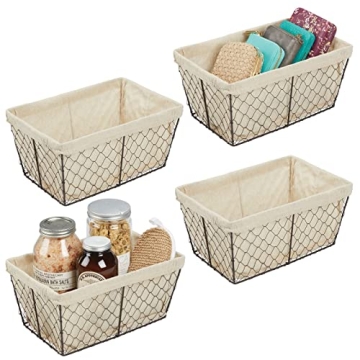 mDesign Medium Metal Farmhouse Home Storage Organizer Basket - Chicken Wire Design, Fabric Liner for...