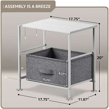 Sorbus Nightstand with 2 Drawers - Bedside Furniture End Table Night Stand with Steel Frame, Wood Top & Easy Pull Fabric Bins - Small Dresser & Chest for Home, Bedroom Accessories & Office