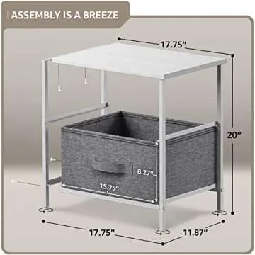 Sorbus Nightstand with 2 Drawers - Bedside Furniture End Table Night Stand with Steel Frame, Wood Top & Easy Pull Fabric Bins - Small Dresser & Chest for Home, Bedroom Accessories & Office