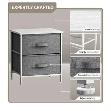 Sorbus Nightstand with 2 Drawers - Bedside Furniture End Table Night Stand with Steel Frame, Wood Top & Easy Pull Fabric Bins - Small Dresser & Chest for Home, Bedroom Accessories & Office