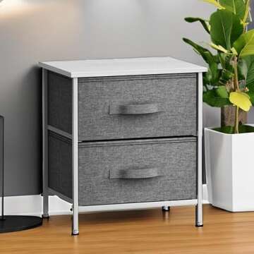Sorbus Nightstand with 2 Drawers - Bedside Furniture End Table Night Stand with Steel Frame, Wood Top & Easy Pull Fabric Bins - Small Dresser & Chest for Home, Bedroom Accessories & Office