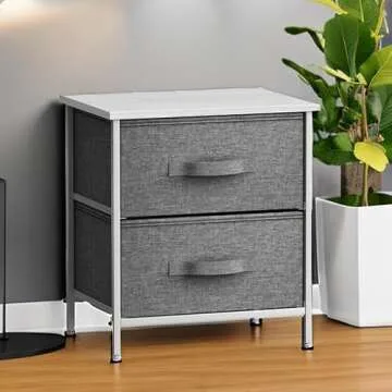 Sorbus Nightstand with 2 Drawers - Bedside Furniture End Table Night Stand with Steel Frame, Wood Top & Easy Pull Fabric Bins - Small Dresser & Chest for Home, Bedroom Accessories & Office