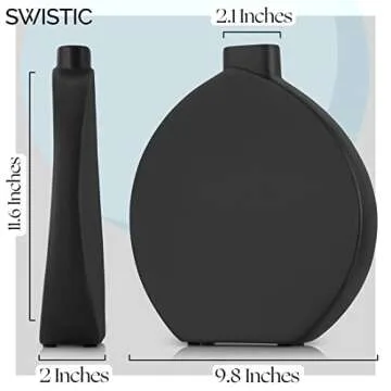 SWISTIC Ceramic vase Modern Decorative Centerpiece for Gifts | Living Room Bedroom Kitchen Table Home Office décor 11.6inch , Black
