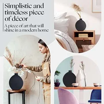 SWISTIC Ceramic vase Modern Decorative Centerpiece for Gifts | Living Room Bedroom Kitchen Table Home Office décor 11.6inch , Black
