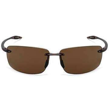 JULI Sports Sunglasses for Men Women Tr90 Rimless Frame for Running Fishing Golf Surf Driving(Brown/...
