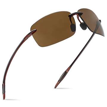 JULI Sports Sunglasses for Men Women Tr90 Rimless Frame for Running Fishing Golf Surf Driving(Brown/Brown)