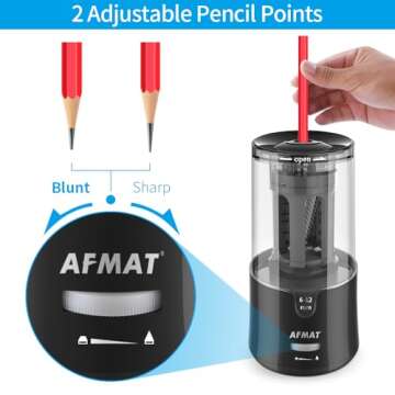AFMAT Electric Pencil Sharpener for Artist, 8-17mm Super Long Point, Auto Stop & Fast Sharpen, Long Point Pencil Sharpener, Artist Pencil Sharpener Plug in for φ6-12mm Charcoal/Drawing/Colored Pencils
