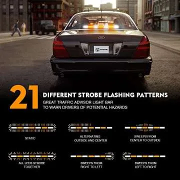 Xprite 31.5 Inch LED Strobe Traffic Advisor Light Bar 21 Flashing Caution Patterns Directional Chase Lightbar w/Suction Cup Mount for Emergency Construction Vehicles Trucks SUV UTV - White & Amber