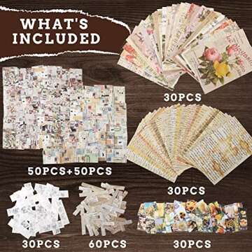 300PCS Vintage Scrapbooking Supplies Scrapbook Paper Journaling Kit Aesthetic Decorative Craft DIY Stickers Kits for Bullet Journaling, Junk Journal, Retro Crafts(Vintage)