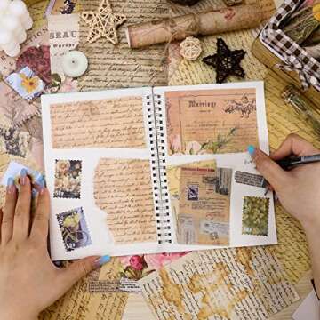 300PCS Vintage Scrapbooking Supplies Scrapbook Paper Journaling Kit Aesthetic Decorative Craft DIY Stickers Kits for Bullet Journaling, Junk Journal, Retro Crafts(Vintage)
