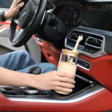 20 OZ Glass Cups with Bamboo Lids and Straws - Beer Can Drinking Glasses with Silicone Protective Sleeve Set, Iced Coffee Glasses, Cute Tumbler Cup for Water, Smoothie, Boba Tea, Gift, 2 Colors