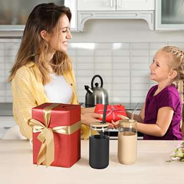 20 OZ Glass Cups with Bamboo Lids and Straws - Beer Can Drinking Glasses with Silicone Protective Sleeve Set, Iced Coffee Glasses, Cute Tumbler Cup for Water, Smoothie, Boba Tea, Gift, 2 Colors