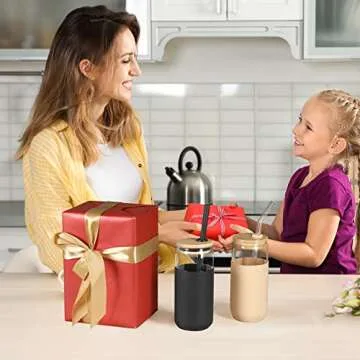 20 OZ Glass Cups with Bamboo Lids and Straws - Beer Can Drinking Glasses with Silicone Protective Sleeve Set, Iced Coffee Glasses, Cute Tumbler Cup for Water, Smoothie, Boba Tea, Gift, 2 Colors