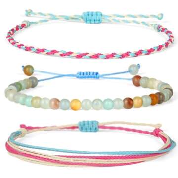 QOGIR Handmade Healing Stones Bracelet,4mm Natural Multi Color Amazonite Gemstone Beads Bracelet,for...