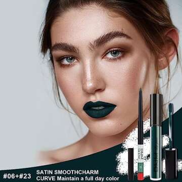 evpct 2Pcs Matte Dark Green Lipstick and Lip Liner Gloss Makeup Set DNM matt Matte Liquid Lipstick L...