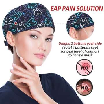 ABAMERICA Working Caps with Button and Sweatband, Adjustable Working Hats for Women Men, One Size (Tie Back or Toggle)