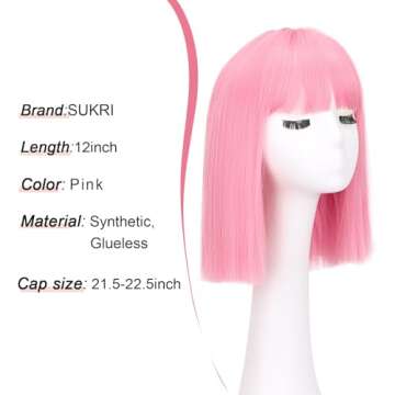 Pink Bob Wig with Bangs - Ideal for Parties and Daily Use