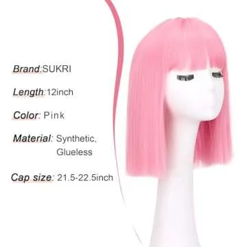 Pink Bob Wig with Bangs - Ideal for Parties and Daily Use