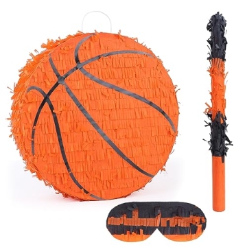 Birchio Basketball Pinata Bundle with Bat and Blindfold, 13 x 13 x 4 Inches, Perfect for Boys' Birth...
