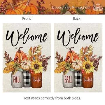CROWNED BEAUTY Fall Welcome Garden Flag Floral Mason Jar 12×18 Inch Double Sided for Outside Thankful Holiday Yard Decoration