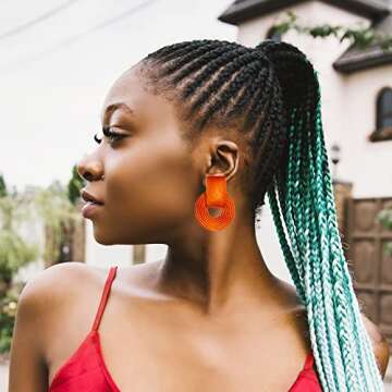 XUN Zhe 2 Pairs Bohemian Round Stud Earrings Set,Geometric Wooden Drop Earrings Boho Round Circle Wood Dangle Earrings for Women (Brown Yellow)