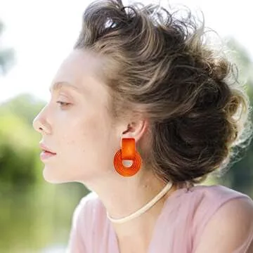 XUN Zhe 2 Pairs Bohemian Round Stud Earrings Set,Geometric Wooden Drop Earrings Boho Round Circle Wood Dangle Earrings for Women (Brown Yellow)