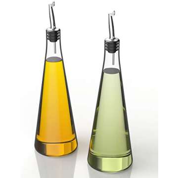 Venero Olive Oil & Vinegar Dispensers, Set of 2 Glass Bottles, 19 oz Olive Oil Dispenser Bottle Set for Kitchen, Stainless Steel Pourer Spouts & Funnel, Cooking Oil Cruet, Salad Dressing Container