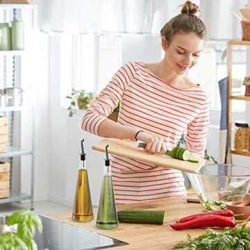 Venero Olive Oil & Vinegar Dispensers, Set of 2 Glass Bottles, 19 oz Olive Oil Dispenser Bottle Set for Kitchen, Stainless Steel Pourer Spouts & Funnel, Cooking Oil Cruet, Salad Dressing Container