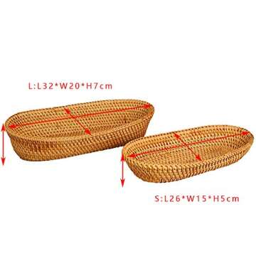 i-lan Handwoven Bread Serving Basket Bowls, Wicker Oval Fruit Bowl, Serving Bread Basket Set, Food S...