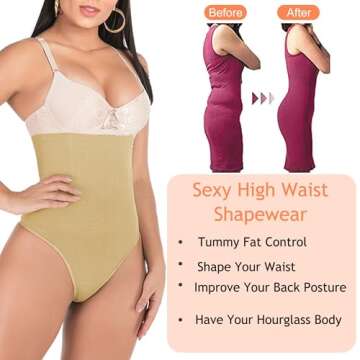 SAYFUT 328 Women Waist Cincher Girdle Tummy Slimmer Sexy Thong Panty Shapewear, Nude, Medium/Large(Waist 25"-30")