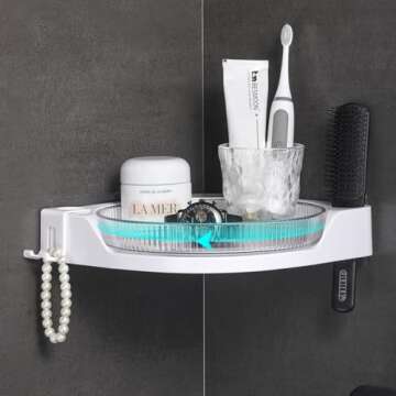 DOADW Shower Caddy Corner - 360° Rotating Lazy Susan Shower Organizer Corner Bathroom Organizer with 2 Hole Rack - Wall Mounted Shower Shelves for Bathroom, Shower, Dorm
